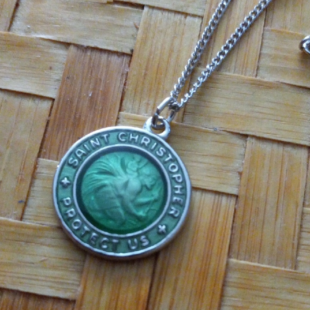Saint Christopher Emerald Small Pendant Necklace 18"